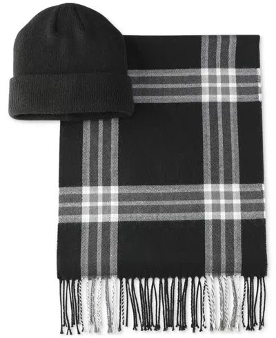 Club Room Men's Beanie & Scarf Set, Created For Macy's In Black,grey