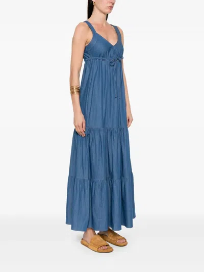 Liu •jo Denim Dress With Adjustable Waist Tie In Blau