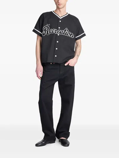 Bode Mens Baseball Velvet-patch Cotton-poplin Shirt Black Xl