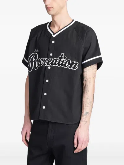 Bode Mens Baseball Velvet-patch Cotton-poplin Shirt Black Xl