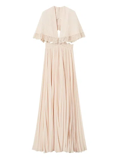 Twinset Robe Longue « Filicudi » Plissée Avec Dentelle In Rosa