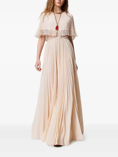 Twinset Robe Longue « Filicudi » Plissée Avec Dentelle In Rosa