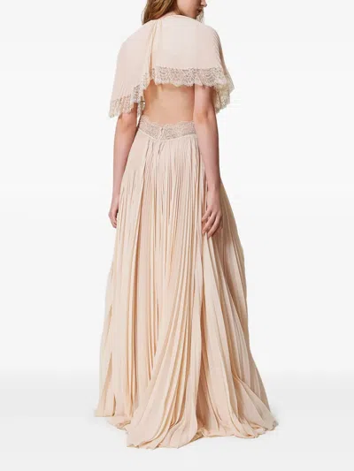 Twinset Robe Longue « Filicudi » Plissée Avec Dentelle In Rosa