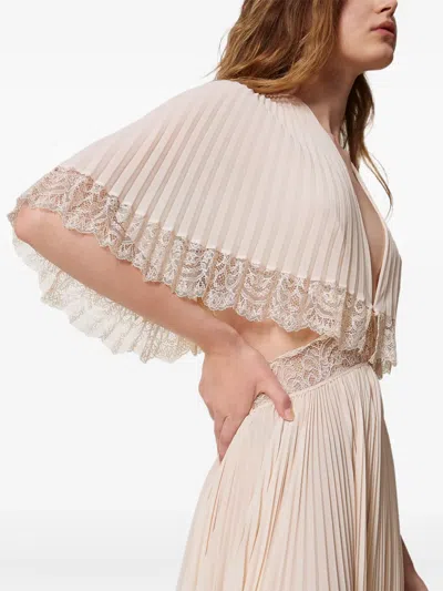 Twinset Robe Longue « Filicudi » Plissée Avec Dentelle In Rosa