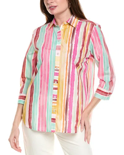 Foxcroft Watercolor Stripe Button-up Shirt In Pink