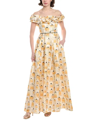 Agua By Agua Bendita Women's Espliego Bisuteria Floral Frill Off-the-shoulder Maxi Dress In Light Linen