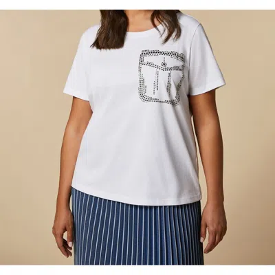 Marina Rinaldi Caccia Rhinestone Detail Cotton Jersey T-shirt In White