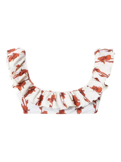 La Doublej Ruffle Bikini Top In White