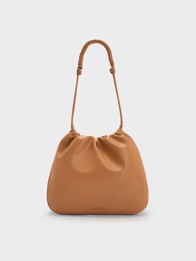 Charles & Keith - Lorelai Ruched Knotted-strap Hobo Bag In Russet Brown