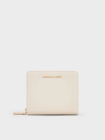 Charles & Keith - Finley Zip-around Small Wallet In Cream
