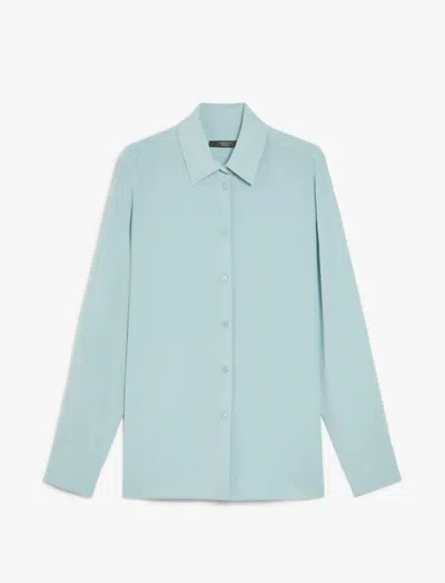 Weekend Max Mara Almina Silk Shirt Back Pleat In Green