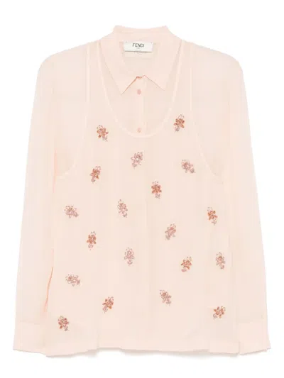 Fendi Women Georgette Top With Rhinestones And Sequins Embroidery In Multi