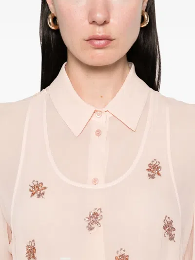 Fendi Women Georgette Top With Rhinestones And Sequins Embroidery In Multi