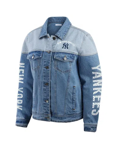 Wear By Erin Andrews New York Yankees Full-button Denim Jacket In Denim