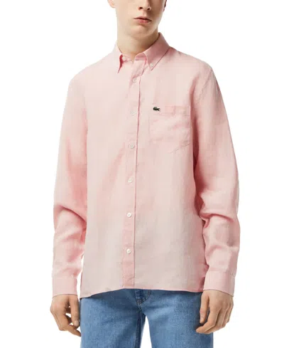 Lacoste Light Linen Shirt In Pink