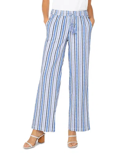 Liverpool Los Angeles Stripe Linen Blend Drawstring Wide Leg Pants In White/ Black Multi