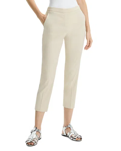 Theory Treeca Good Linen Cropped Pull-on Ankle Pants In Straw