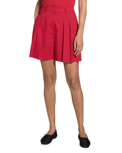 Theory Pleated Crunch Linen Shorts In Cherry
