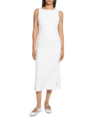 Theory Draped Midi Dress In Linen-viscose In White