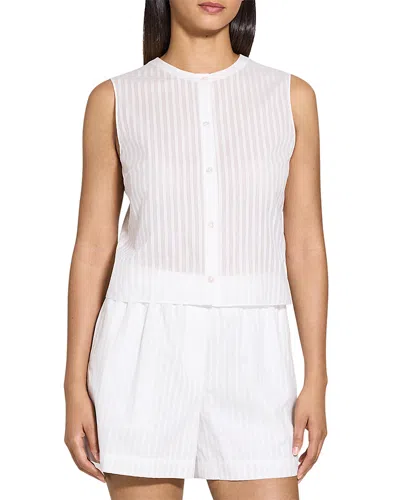 Theory Stripe Sleeveless Crop Button-up Shirt In White