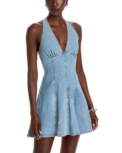 Steve Madden Malia Light Wash Halter Skater Mini Dress In Blue