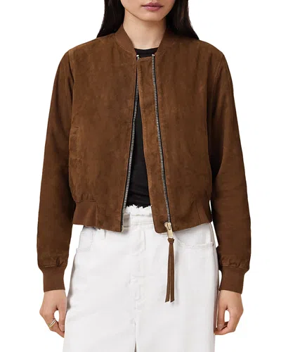 Allsaints Suede Zip-front Leather Jacket In Brown
