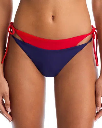Aqua Double Tie String Bikini Bottom - Exclusive In Navy/red