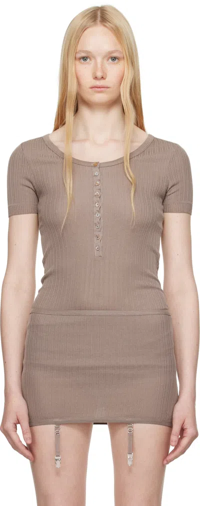 Lemaire Taupe Buttoned Rib Bodysuit In Pu813 Misty Mauve