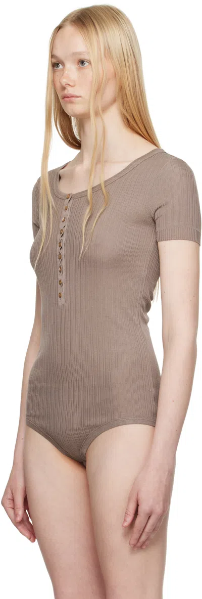 Lemaire Taupe Buttoned Rib Bodysuit In Pu813 Misty Mauve