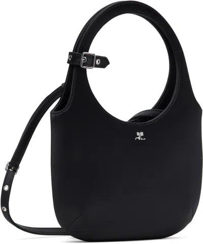 Courrèges Minimalist Black Calf Leather Tote With Adjustable Strap In 9999 Black