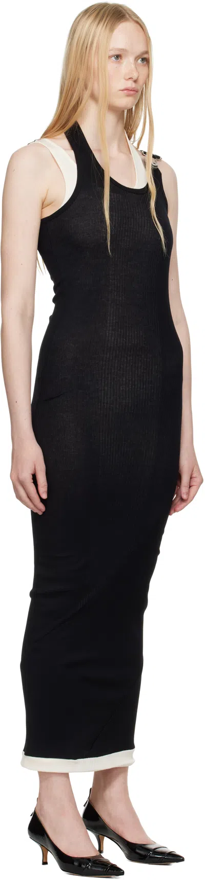 Jean Paul Gaultier Cotton Ribbed Twisted Double Layer Sleeveless Dress In Black