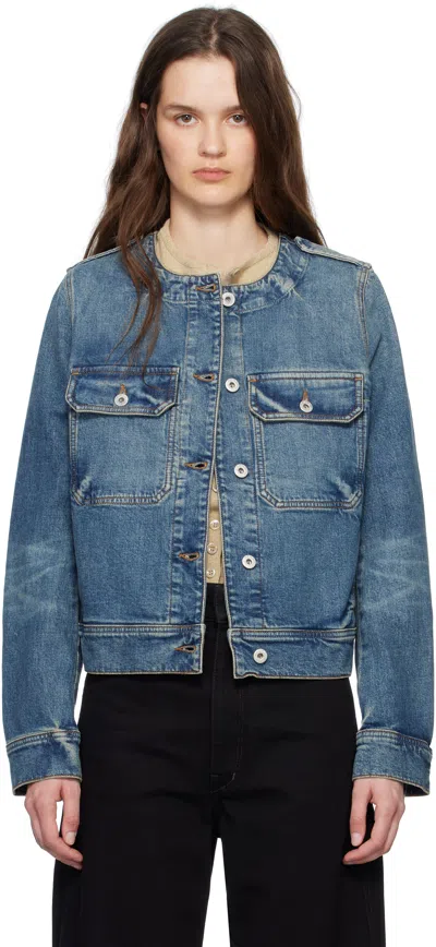 Kenzo Collarless Denim Jacket In Blue