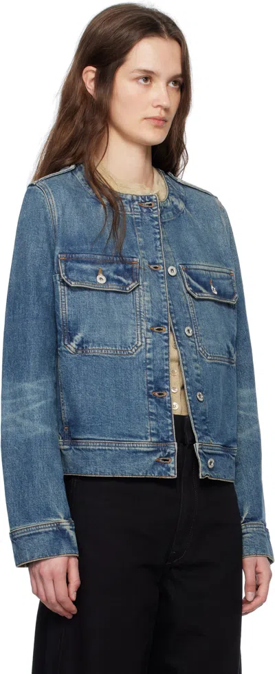 Kenzo Collarless Denim Jacket In Blue