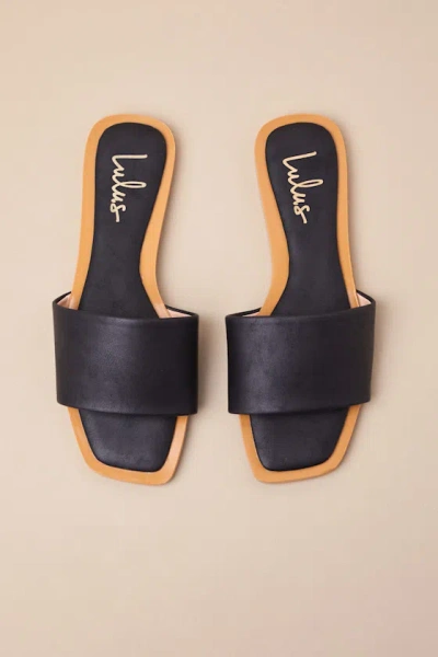 Lulus Brenner Black Flat Square-toe Slide Sandals In Black