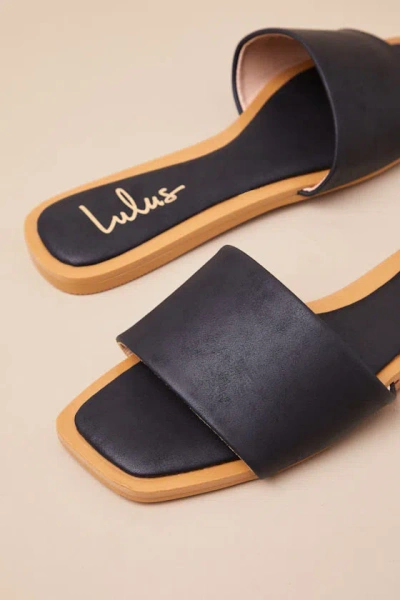 Lulus Brenner Black Flat Square-toe Slide Sandals In Black