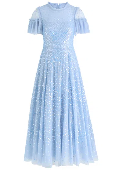 Needle & Thread Scattered Dot Sequin-embellished Tulle Gown In Blue