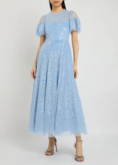 Needle & Thread Scattered Dot Sequin-embellished Tulle Gown In Blue