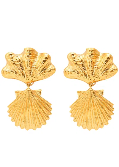 Chloé Shell Design Textured Metal Earrings In Gold