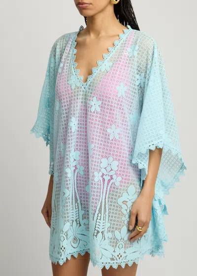 Melissa Odabash Josie Cotton-blend Lace Kaftan In Light Blue