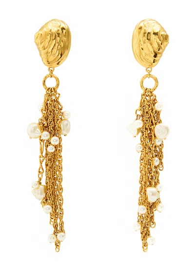 Chloé Gold-tone Shell Pearl Drop Earrings In Vintage Gold