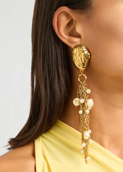 Chloé Gold-tone Shell Pearl Drop Earrings In Vintage Gold