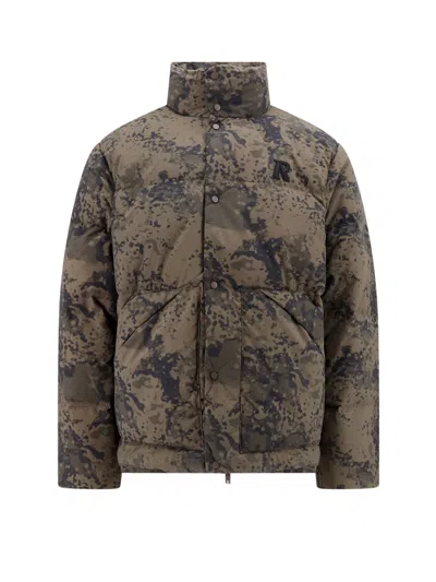 Represent High-collar Puffer Jacket With Camouflage Design In Green