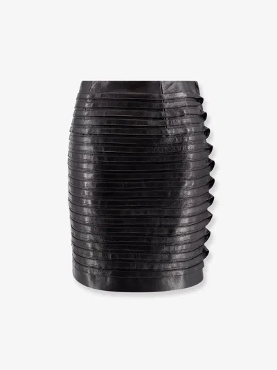 Versace Leather Pleated Mini Skirt In Black