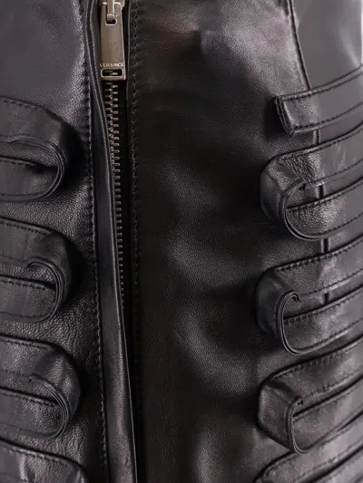 Versace Leather Pleated Mini Skirt In Black