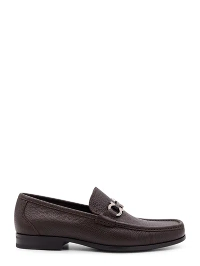 Ferragamo Grandioso Leather Loafer With Gancini Detail In Brown