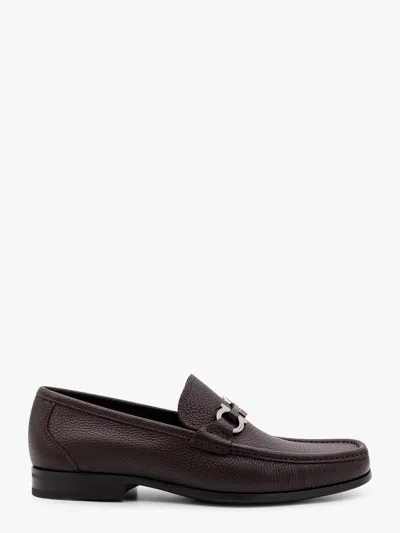 Ferragamo Grandioso Leather Loafer With Gancini Detail In Brown