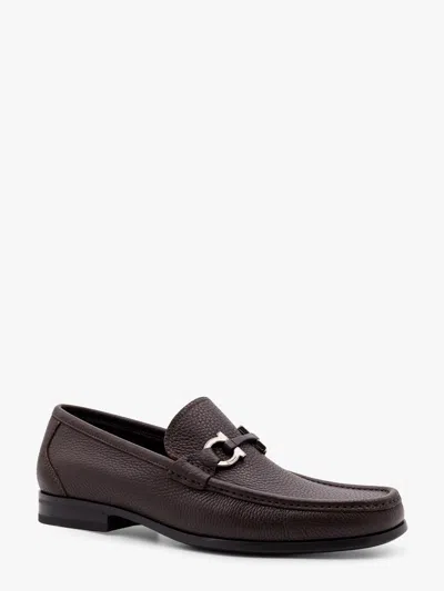 Ferragamo Grandioso Leather Loafer With Gancini Detail In Brown