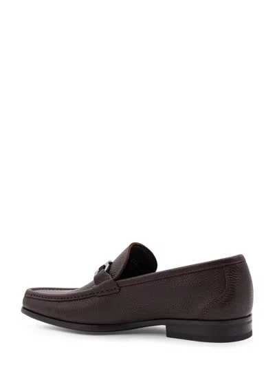 Ferragamo Grandioso Leather Loafer With Gancini Detail In Brown