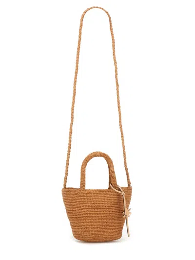 Manebi Raffia Leather-detail Tote Bag In Orange