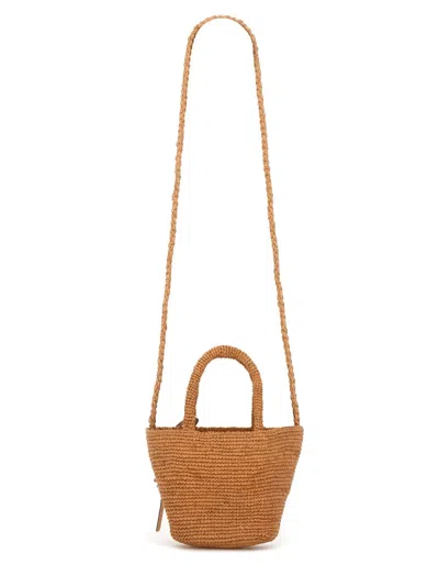 Manebi Raffia Leather-detail Tote Bag In Orange